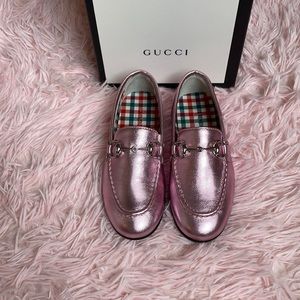 Gucci Girls Horsebit Loafer Metallic Powder Pink